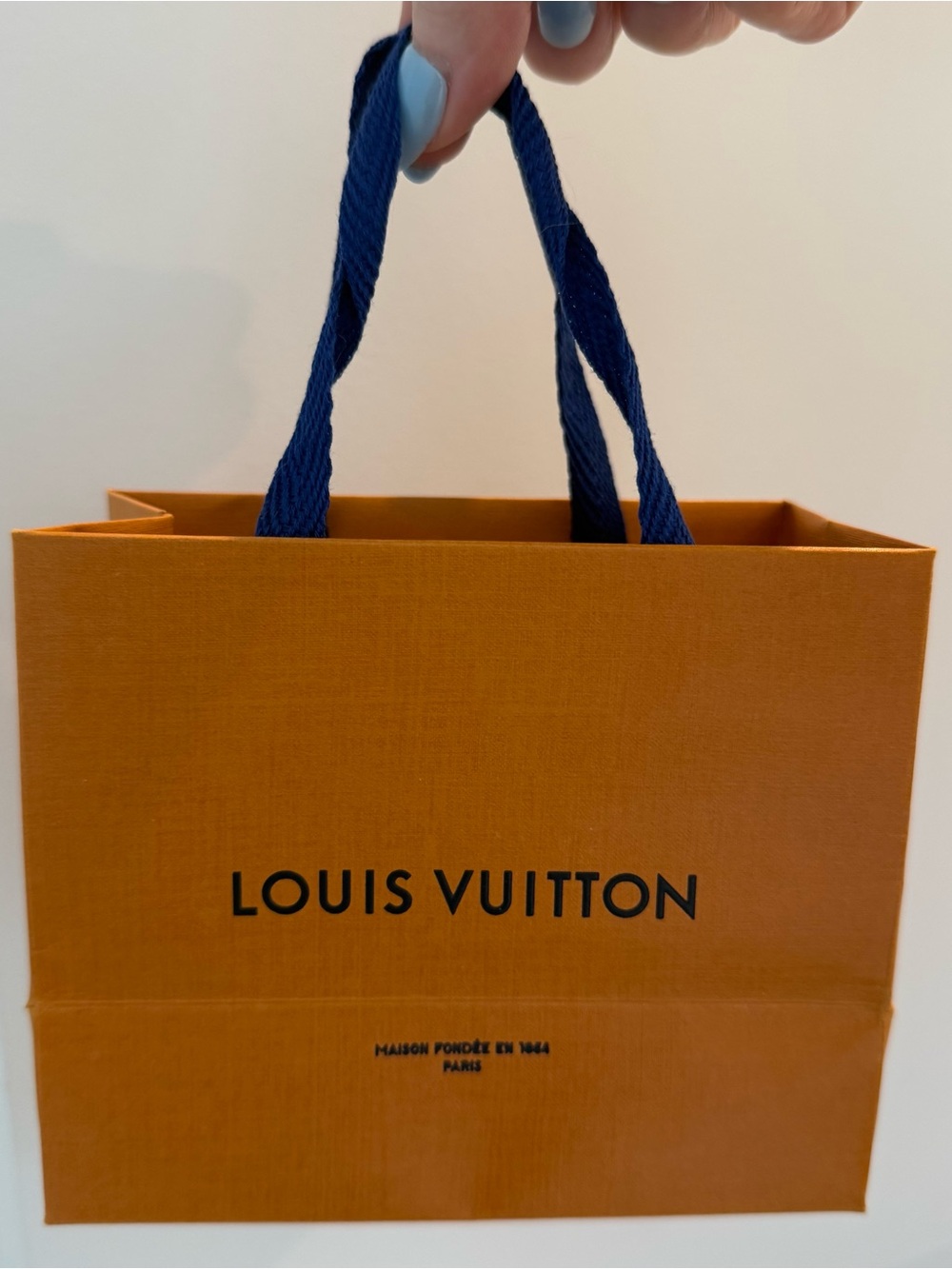 Louis Vuitton Authentic Orange Shopping Bag with Blue Rope Handles